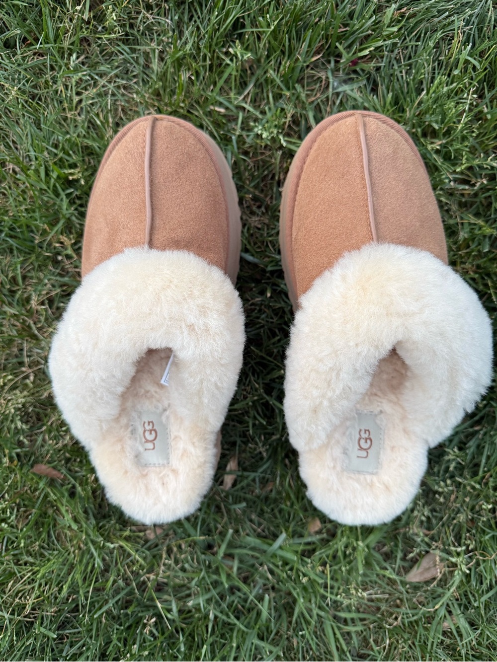 UGG Chestnut Suede Shearling Slip-On Mules - Chestnut & Cream
